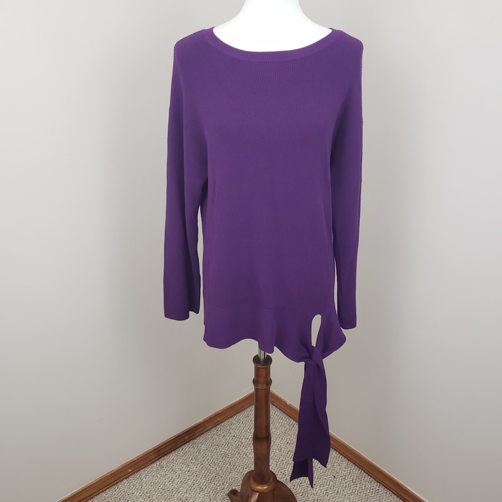 Halogen Tie Front Long Sleeve Purple Sweater